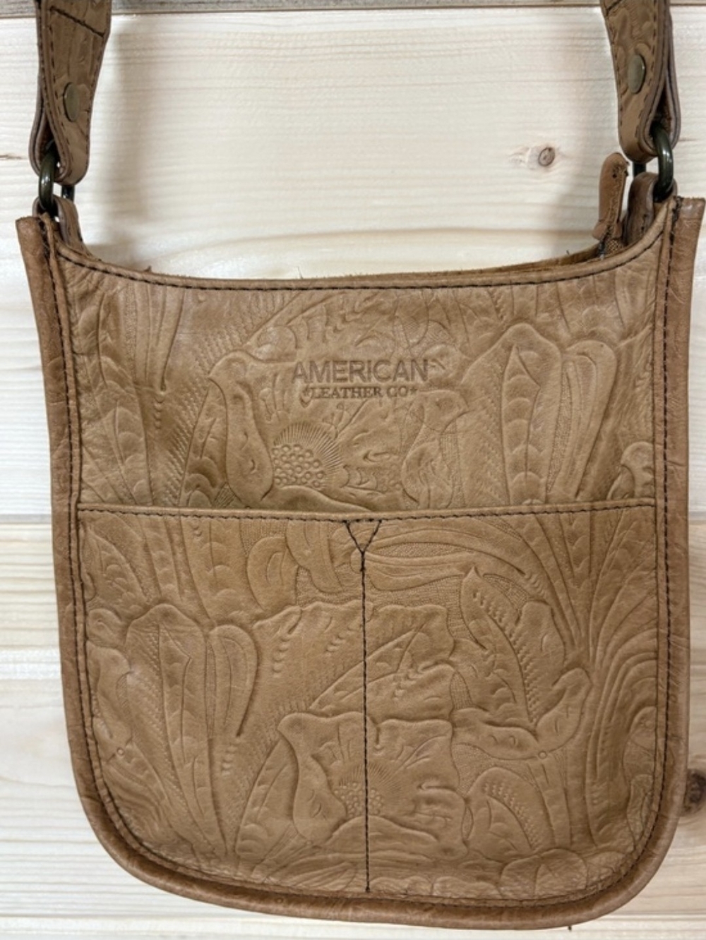 American Leather Co. Tan Tooled Crossbody Bag